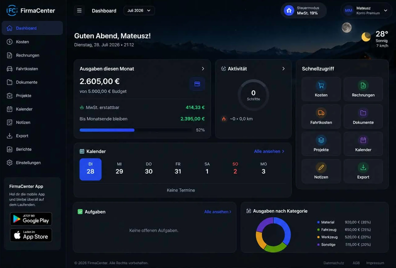 FirmaCenter Web-Dashboard im Browser